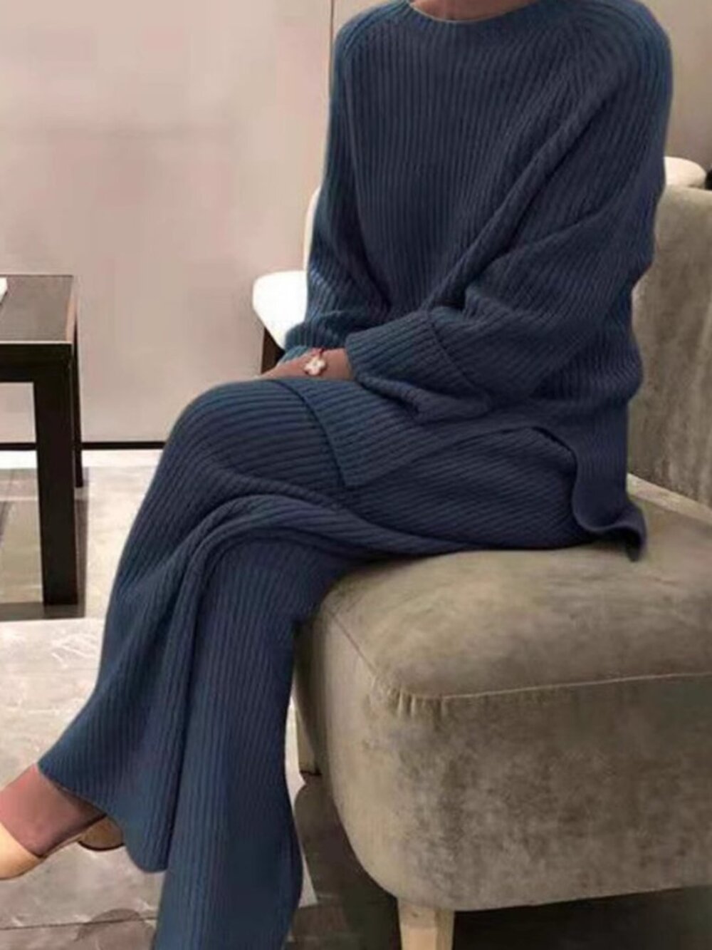 Women's Knit Casual Two-Piece Sweater Lounge Set